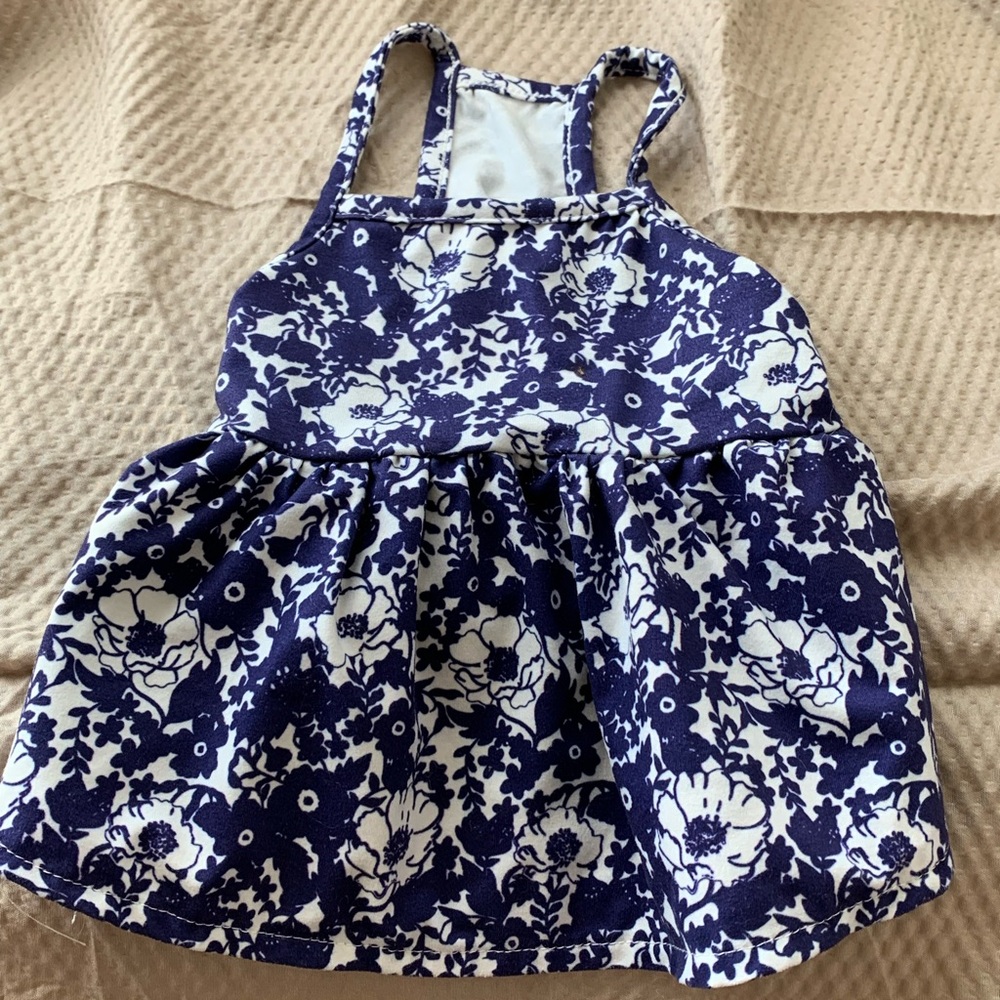Navy & White Floral dress for small dog
